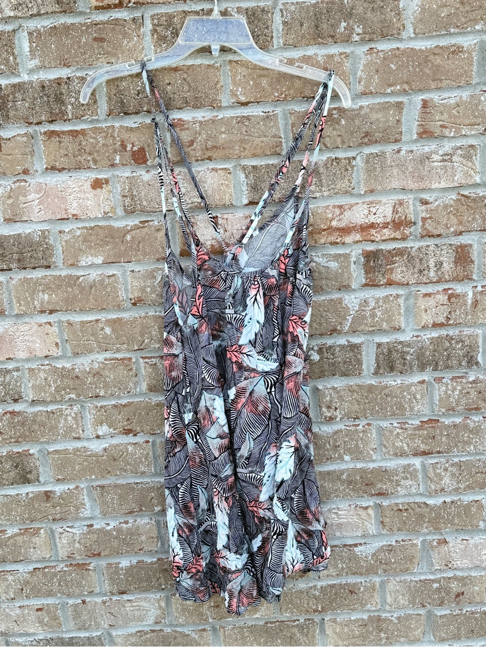 Roxy Tropical Print Mini Dress in Coral, Mint & Black